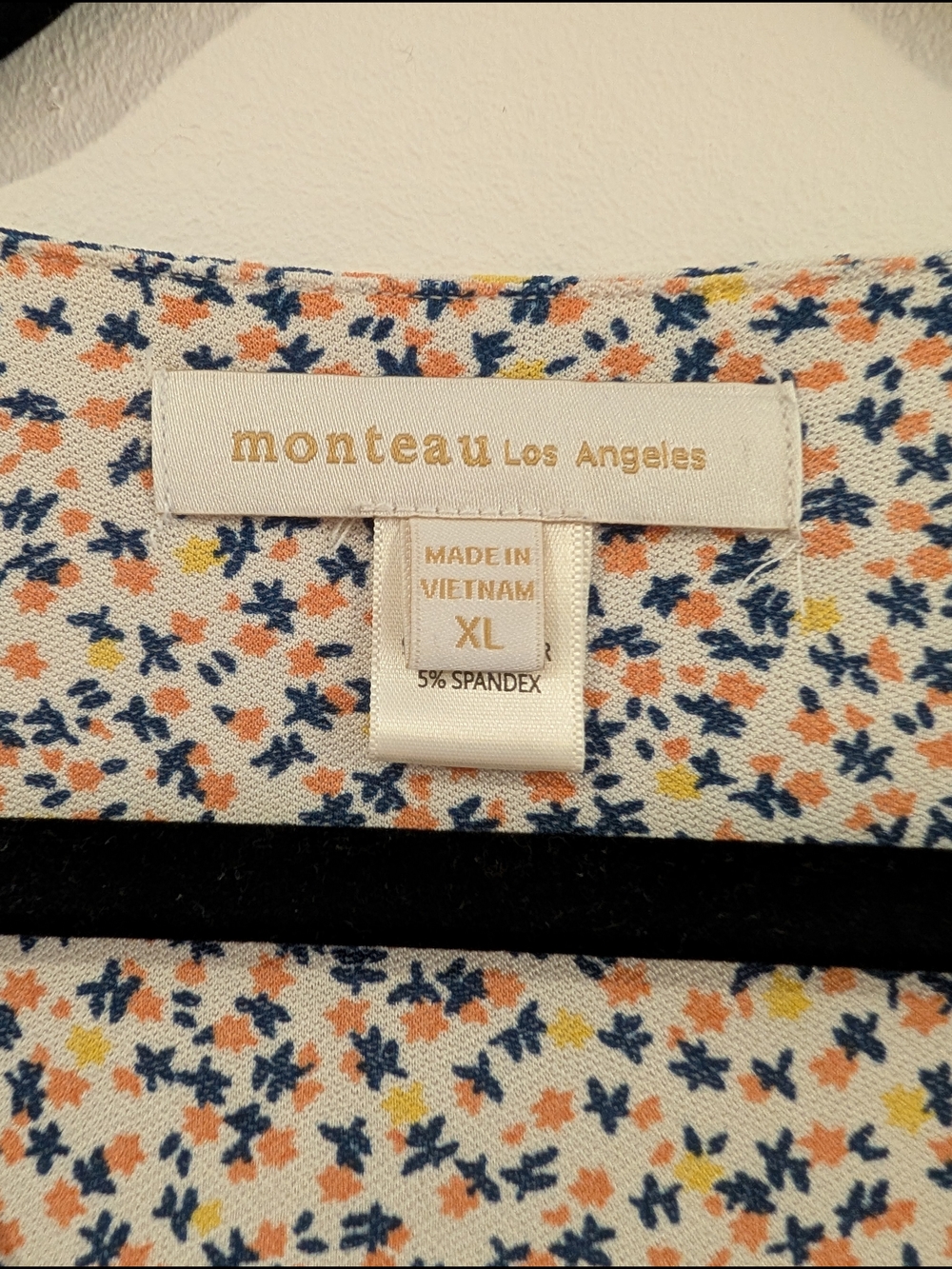 Monteau Cream Floral Wrap Peplum Blouse with Blue & Tan Print - Picture 3 of 3